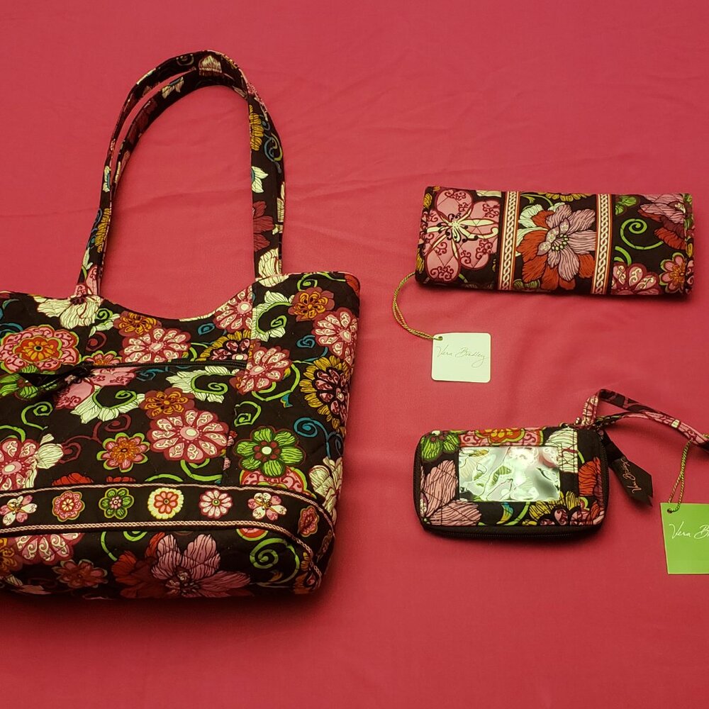 Brand New Vera Bradley Mod Floral Pink Tote w/ Wallet & Wristlet Set - Picture 3 of 11